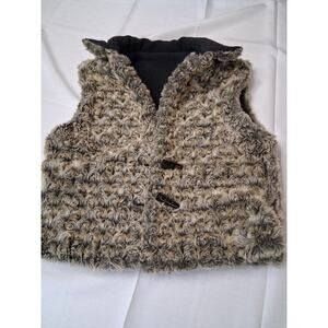 Women's M FJALL Reversible Wool Blend Sherpa Vest Toggle Buttons Soft Fur Nordic